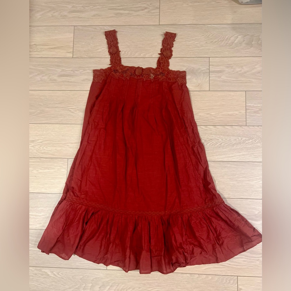Anthropologie sleeveless embroidered midi nap dress size large petite NWT